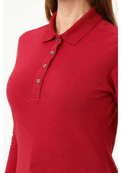 Msw Kadın Uzun Kollu Regular Fit Polo Yaka T-shirt Kırmızı