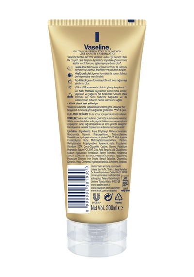 Vaseline Gluta Hya Serum Etkili Uv Losyon Leke Karşıtı Ve Aydınlarıcı 200 Ml Sku: Smg8690010394736