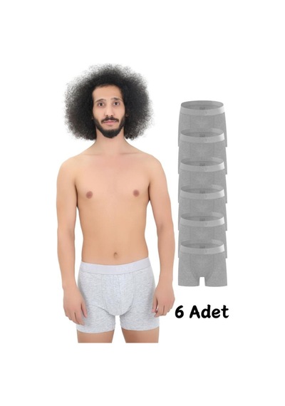 Cnt Erkek Pamuklu Boxer Likralı 6'lı Gri Renk Özel Ambalajında Trendybee Gri Melanj Gri Melanj