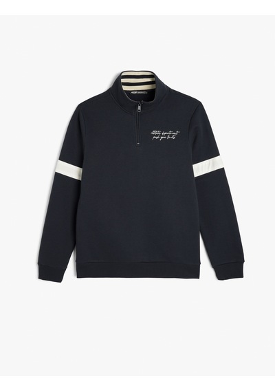 Koton Yarım Fermuarlı Yaka Sweatshirt Slogan İşlemeli Şardonlu Pamuk Karışımlı Lacivert 5wam70171mk Koton Yarım Fermuarlı Yaka Sweatshirt Slogan İşlemeli Şardonlu Pamuk Karışımlı Lacivert 5wam70171mk