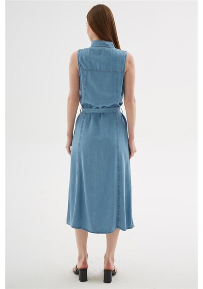 Denim Gömlek Elbise Mavi Mavi