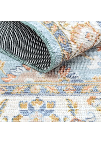 Cool Halı Happy Mavi Halı Vintage Çiçekli Kaymaz Taban Bohem Eskitme Salon Oturma Odası Halısı