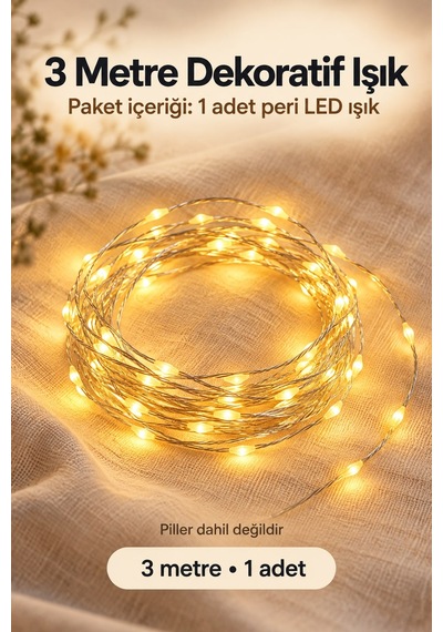 3 Metre Sarı Gün Işığı Peri Led Flaşlı Dekoratif Işık