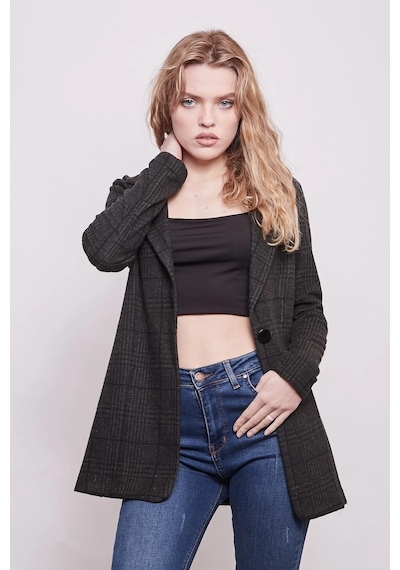 Ekose Desenli Yakalı Uzun Kol Tek Düğme Yünlü Kumaş Blazer Ceket-haki Desen Haki D.