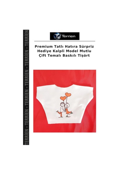 Terrien Premium Tatlı Hatıra Sürpriz Hediye Kalpli Model Mutlu Çift Temalı Baskılı Tişört Çok Renkli