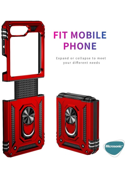 Microsonic Samsung Galaxy Uyumlu Z Flip 7 Fe Kılıf Military Ring Holder Siyah -