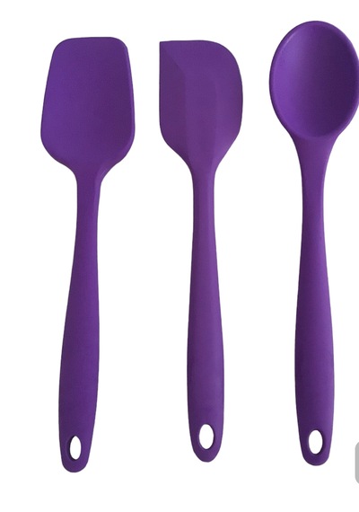 Pink Rose Bybirgül Büyük Boy Yanmaz Yapışmaz Silikon Spatula Kaşık Hamur Sıyırıcı Spatula Mor 3lü Set