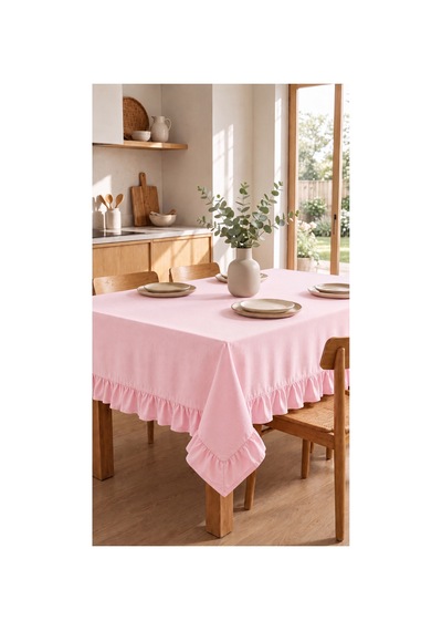 Fırfırlı Pamuklu Kumaş Masa Örtüsü Pembe - 719735433 Pembe