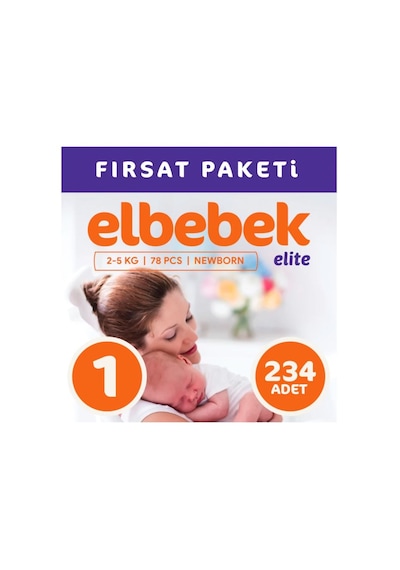 Elbebek Elite Yenidoğan Bebek Bezi 1 Numara Fırsat Paketi 234 Adet 3'lü