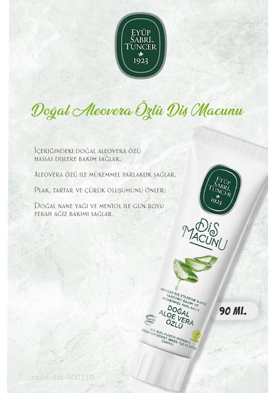 Eyüp Sabri Tuncer Diş Macunu Aloe Vera Özlü 3 x 90 ML+ Rosie Pamuk 60'lı
