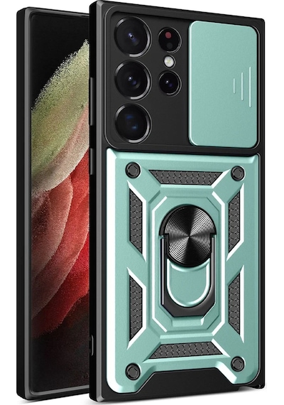 Newface Samsung Galaxy Uyumlu S23 Ultra Kılıf Pars Lens Yüzüklü Silikon Glblseme - 22 - Yeşil