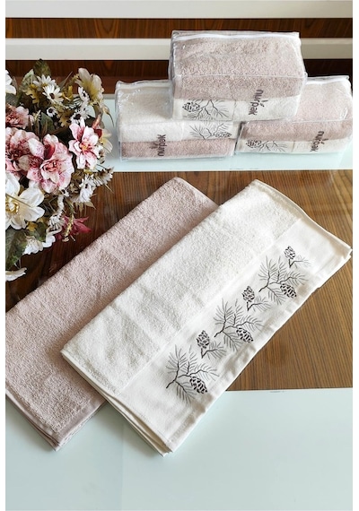 Nurpak Çeyizlik 2.li Set Lüks 50x90cm. %100 Pamuk El,yüz Havlusu Özel Hediyelik Ambalajda Bej