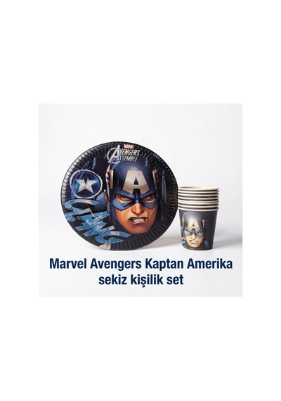 Marvel Avengers Kaptan Amerika 8 Kişilik Doğum Günü Parti Seti Mavi Tüm Yaşlar