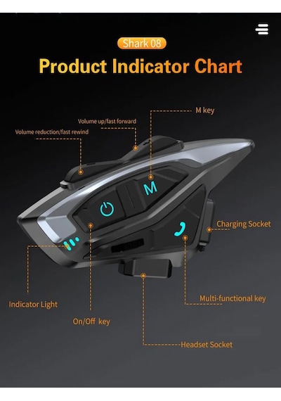 Shark2 2 Kişi 1 KM İnterkom Gürültü Azaltma Motorcu Kask Kulaklığı