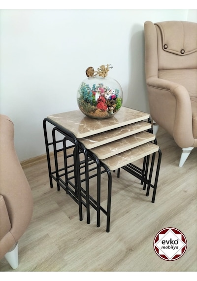 Evko Mobilya Buket Sehpa, 4'lü Zigon Sehpa , Servis Sehpası, Iç Içe Geçen Sehpa, Ahşap Sehpa, Dikdörtgen Sehpa