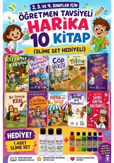 Timaş 2,3. Ve 4.sınıflar İçin Öğretmen Tavsiyeli Harika 10 Kitap Slime Set Hediyeli
