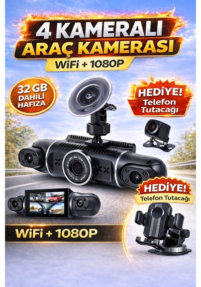 Wifi 4 Kameralı Araç İçi Kamera 1080p Full Hd 32 Gb Dahili Hafıza Geniş Açılı Gece Görüşlü