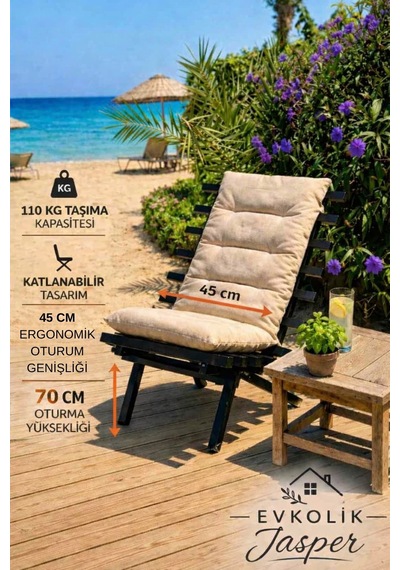 Jasper Beach Katlanabilir Portatif Metal Sandalye, Şezlong Plaj, Bahçe Ve Teras Kullanımına Uygun Siyah