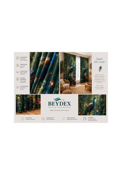 2 Adet 140x260 Cm Ölçüsünde Şık Dekoratif Fon Perde Koleksiyon Yeşil