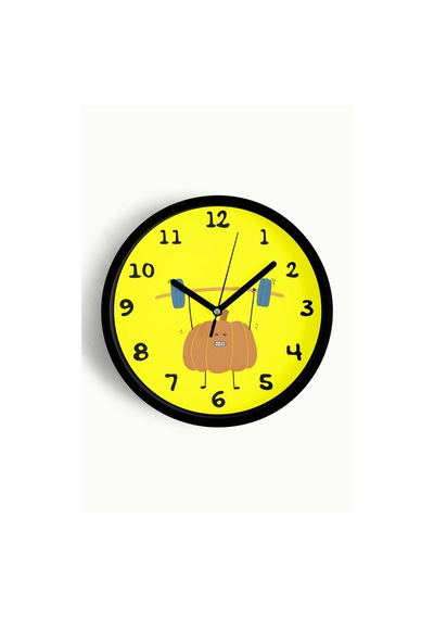 Sevimli Halterci Kabak Çocuk Odası Duvar Saati - 25cm - Önü Camlı Siyah Kasa - Sessiz Mekanizma-jh1034 Siyah