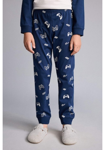 Defacto Baskılı Uzun Kollu Pijama Üstü Uzun Pijama Altı 2li Pijama Takımı Erkek Çocuk H6664a826aunv147 Lacivert-nv147