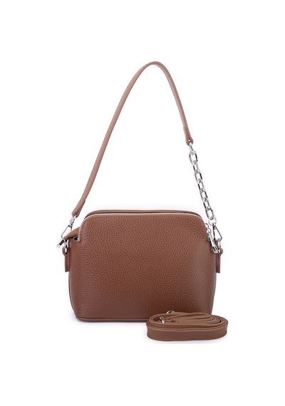 Nas Bag Kadın Sade Şık Omuz Ve Çapraz Zincirli Ve Uzun Çift Askılı 20x15 Cm Taba Lopez