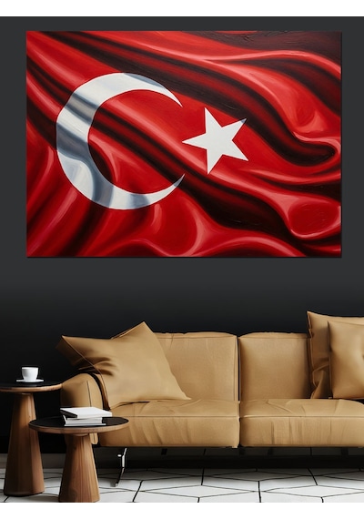 Türk Bayrağı Ve Ay Yıldız Dalgalanışı Dekoratif Kanvas - Mdf Ahşap Tablo