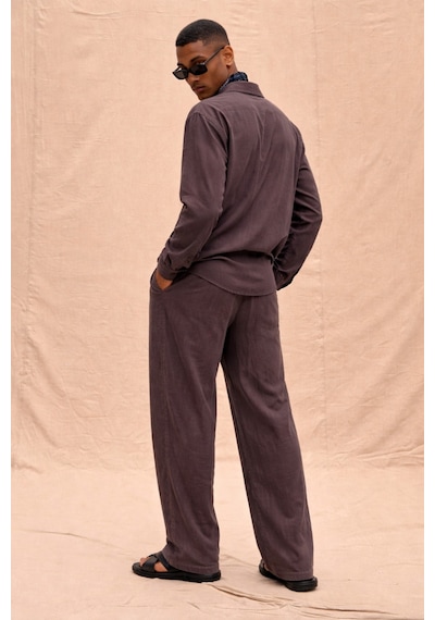 Tarz Cool Erkek Haki Tencel Kumaş Oversize Gömlek Pantolon Takım Rahat Kesim Yazlık Kombin Kahverengi