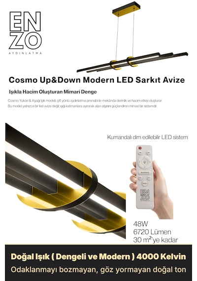 Cosmo Gold Lineer Led Sarkıt Avize Kumandalı Dim Edilebilir Yukarı & Aşağı Işık Diğer