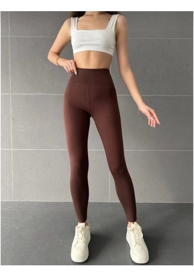 Ramımse Nonofit Yüksek Bel Düz Sporcu Tayt - Kahve Kahve