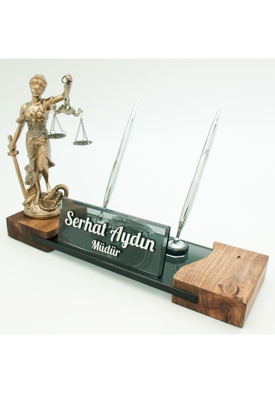 Avukata Özel Adalet Themis Heykeli Masif Gümüş Ofis Masa İsimliği