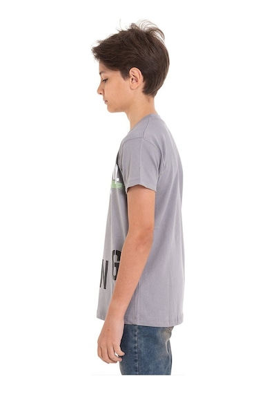 Gri Long Baskılı Bisiklet Yaka 13-16 Yaş Tişört 2012-1 Gri