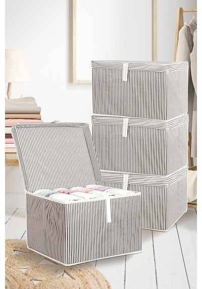 4 Adet Kapaklı Çok Amaçlı Hurç Saklama Kutusu Organizer Mini 40 X 30 X 26 Cm Gri Gri