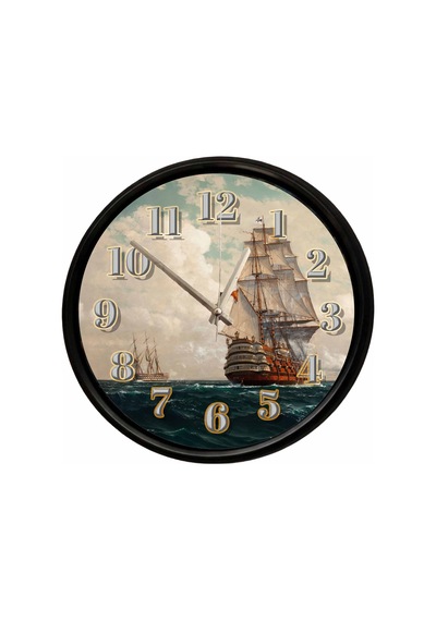 Nostaljik Yelkenli Savaş Gemisi Temalı Dekoratif Duvar Saati 28 Cm Sessiz Mekanizma Çok Renkli