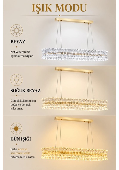 Modern Premıum Sarkıt Avize Gold Kasa Üç Renk Led Lüx Avize 172w Beyaz
