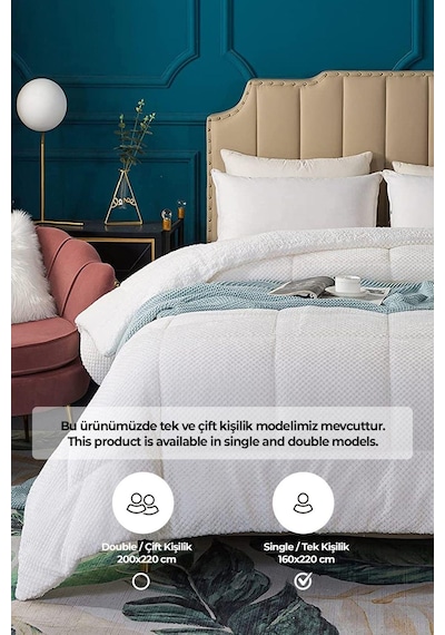Ultra Yumuşak Tek Kişilik Çift Taraflı Wellsoft Peluş Yorgan Yıkanabilir 160x220 Krem Krem