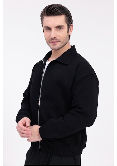 Erkek Gabardin Kumaş Fermuarlı Oversize Mevsimlik Ceket-144 Siyah