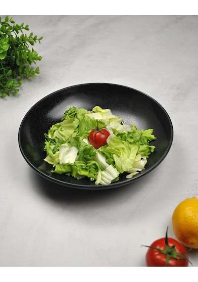 1 Adet Porselen Salata Tabağı 25 Cm Çukur Servis Tabak Sunum Kase- Siyah Çok Renkli