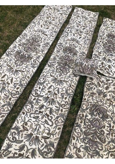 El İşi Otantik İşlemeli Boncuklu Taşlı Kadife Masa Koltuk Örtüsü Takımı 5 Parça 004