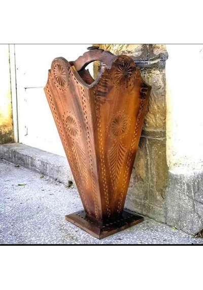 Eskitme Ahşap Şemsiyelik 27x27x45 Cm. Kahverengi