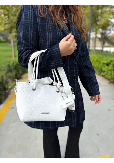 Just Polo Kadın Yeni Sezon Yumuşak Deri 4 Bölmeli Ayarlanabilir Askılı Lüks El Ve Omuz Çantası Shopper Beyaz