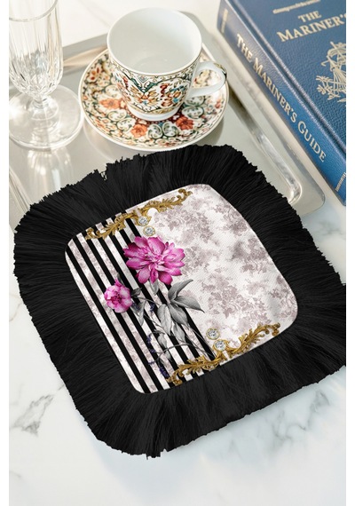Barok Şıklık Saçaklı Sunum Peçetesi - Çiçekli Art Deco Lüks Siyah Altın Renkli Bardak Altlığı Mendil Soft Göl Petrol Barok Şıklık Saçaklı Sunum Peçetesi - Çiçekli Art Deco Lüks Siyah Altın Renkli Bardak Altlığı Mendil Soft Göl Petrol