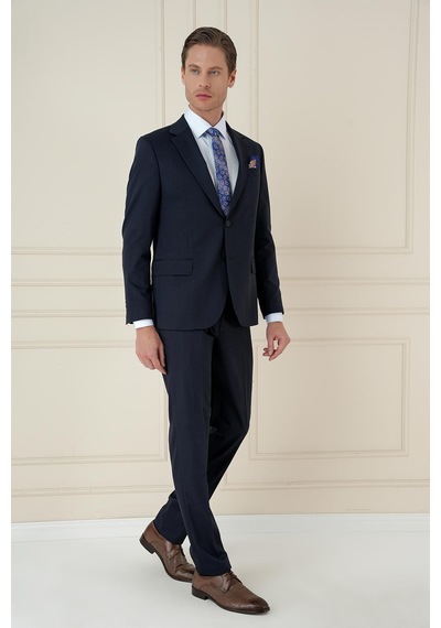 Efor Slim Fit Çift Yırtmaç Mono Yaka Klasik Lacivert Takım Elbise Tk 912 Lacivert