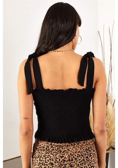 Aqe Fashion Kadın Siyah Askılı Crop Bluz Siyah