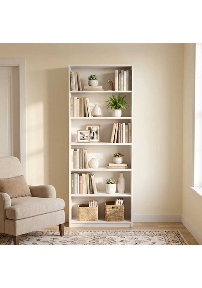 Max 6 Raflı Kitaplık - Beyaz 75x193x26 Cm Gxyxd