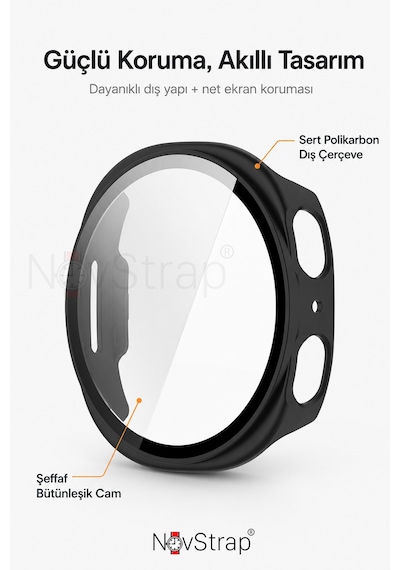 Novstrap Samsung Galaxy Uyumlu Apple Watch Uyumlu 8 44mm İle  Sert Pc Kasa Ve Cam Ekran Koruyucu 360 Tam Koruma