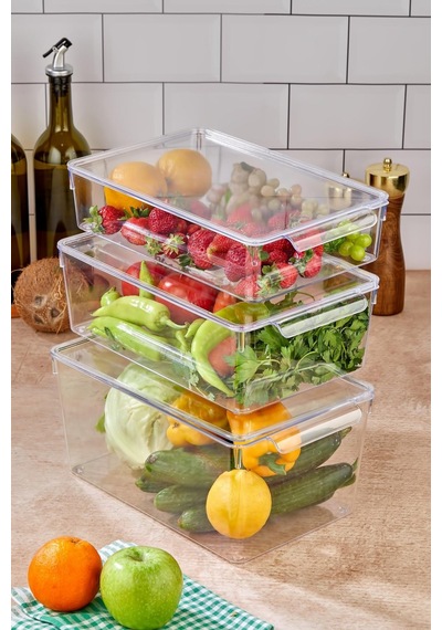 3 Lü Buzdolabı Organizeri Mıx Set 3 Lt + 4,5 Lt + 6 Lt Şeffaf