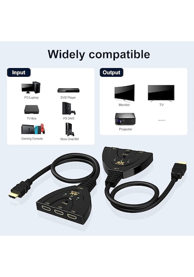 Hdmı 4k 3 Port Switch 3 İn 1 Hdmı Switcher Full Hd 1080p 3d Seçme Düğmeli