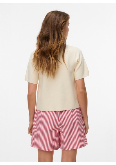 Vero Moda Ekru Kadın Bisiklet Kazak Vmgold Ss O-neck One Button Cardıga Krem