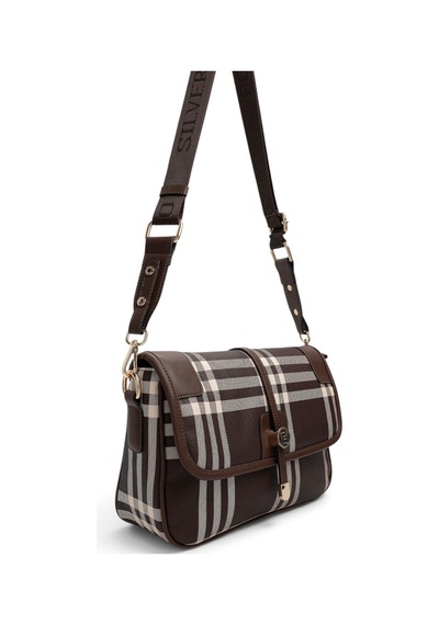Silver & Polo Silver Polo Kahve - Kahve Çizgili Ekose Kadın Çapraz Çanta Sp1182